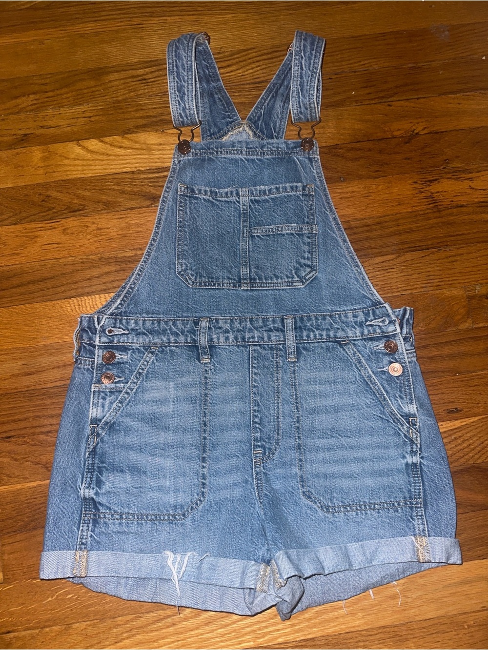 American Eagle Outfitters Light Blue Denim Short Overalls